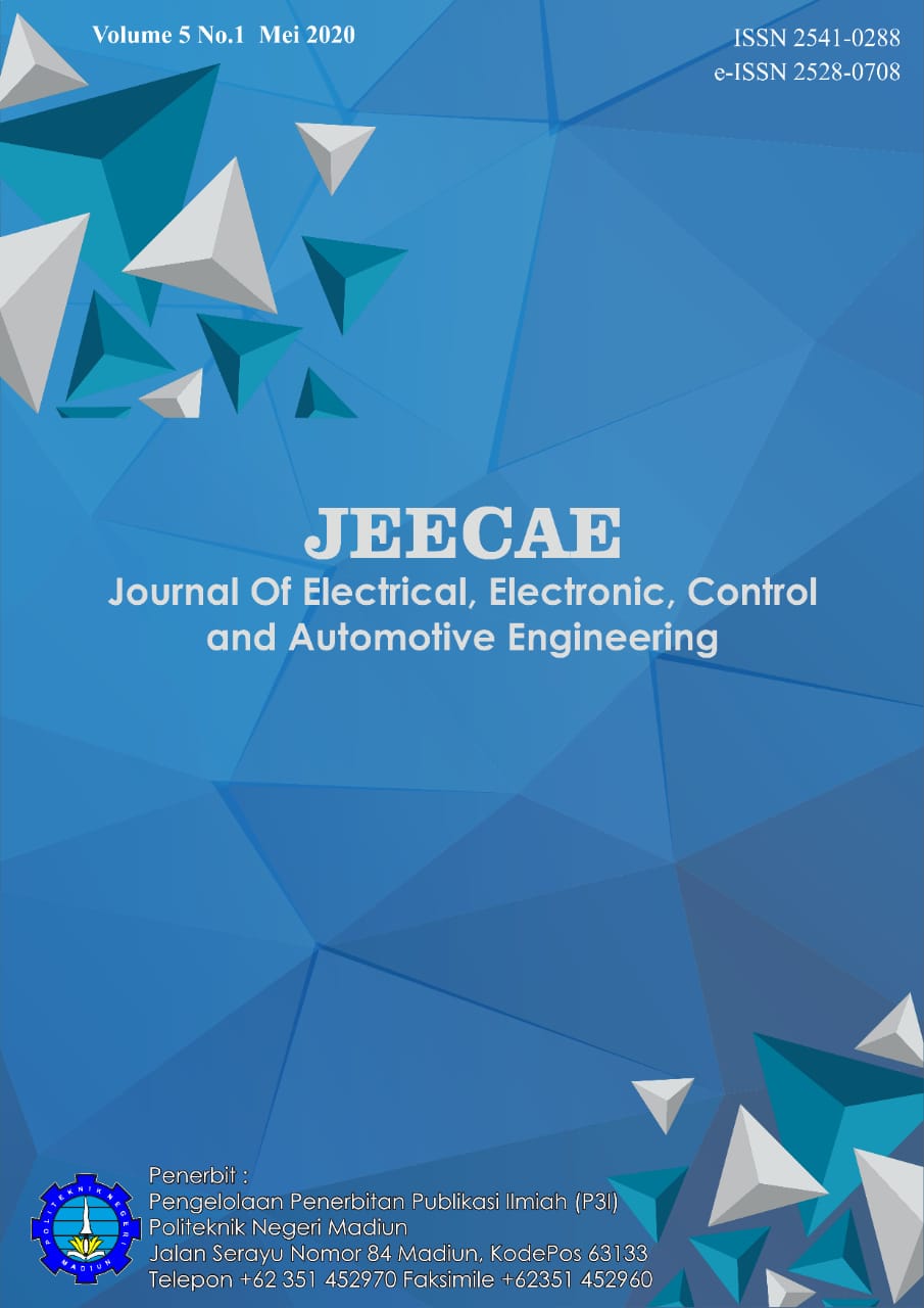 					View Vol. 5 No. 1 (2020): JOURNAL OF ELECTRICAL, ELECTRONICS, CONTROL, AND AUTOMOTIVE ENGINEERING (JEECAE)
				